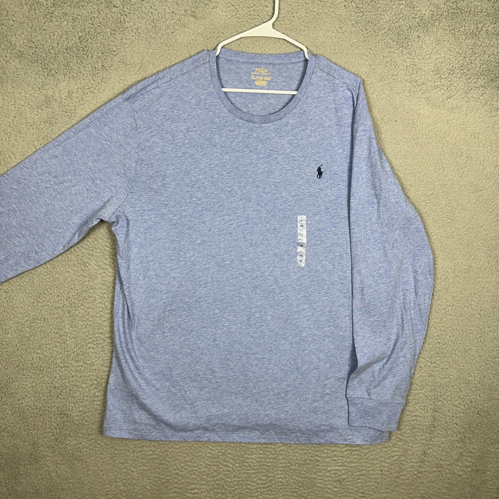 NEW Polo Ralph Lauren T-Shirt Mens 2XL Light Blue Heather Pony Long Sleeve Tee